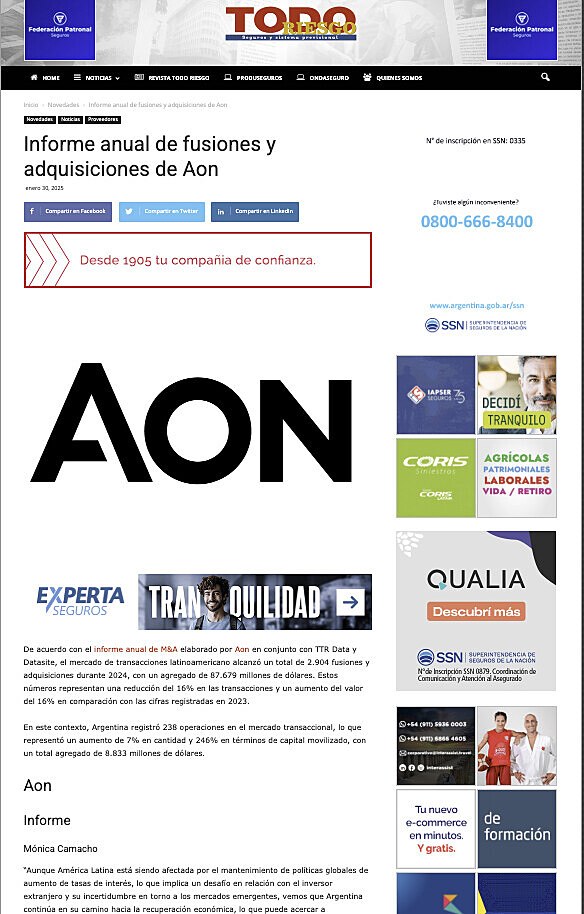 Informe anual de fusiones y adquisiciones de Aon
